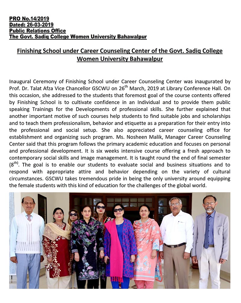 Finishing School under Career Counseling Center of GSCWU Bahawalpur