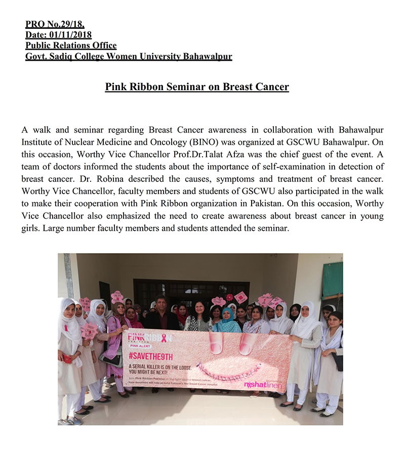 Pink Ribbon Seminar on Breast Cancer