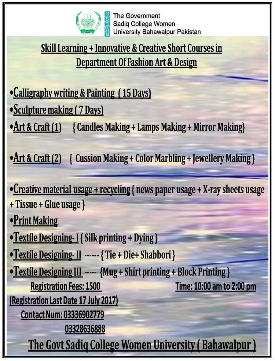 Skill Learning+Innovative & Creative Short Courses in Department of Fine Arts