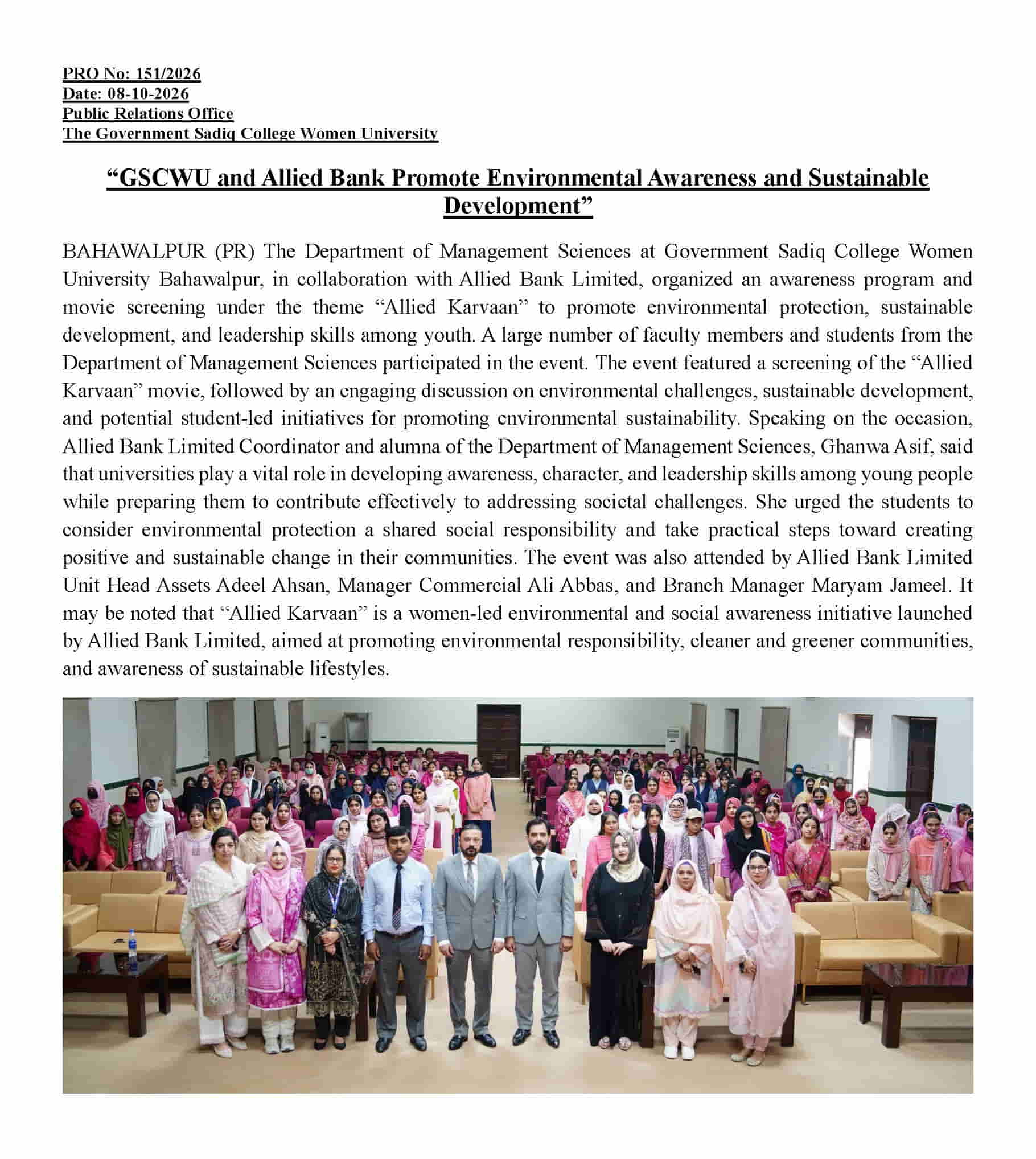 PRO NO.151 GSCWU and Allied Bank Promote Environmental Awareness and Sustainable Development.jpg